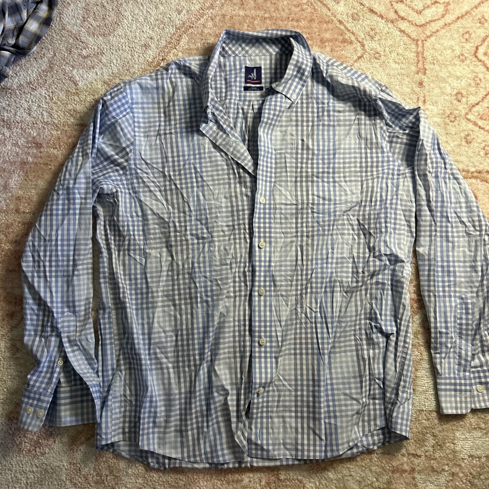 johnnie-O Light Blue and White Gingham Dress Shirt